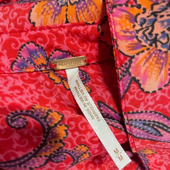 Free People Long Sleeve Floral V-Neck I Got You Printed Top Red Size Medium - Picture 9 of 16